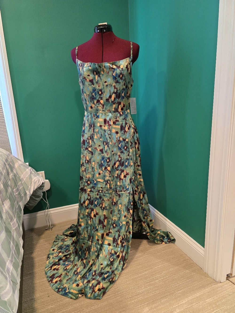 Melloday Green Abstract Print Maxi Dress, Size S
